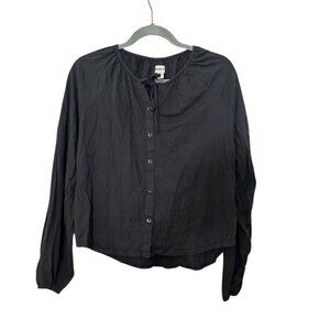 Pact Black Button-Front Long Sleeve Blouse